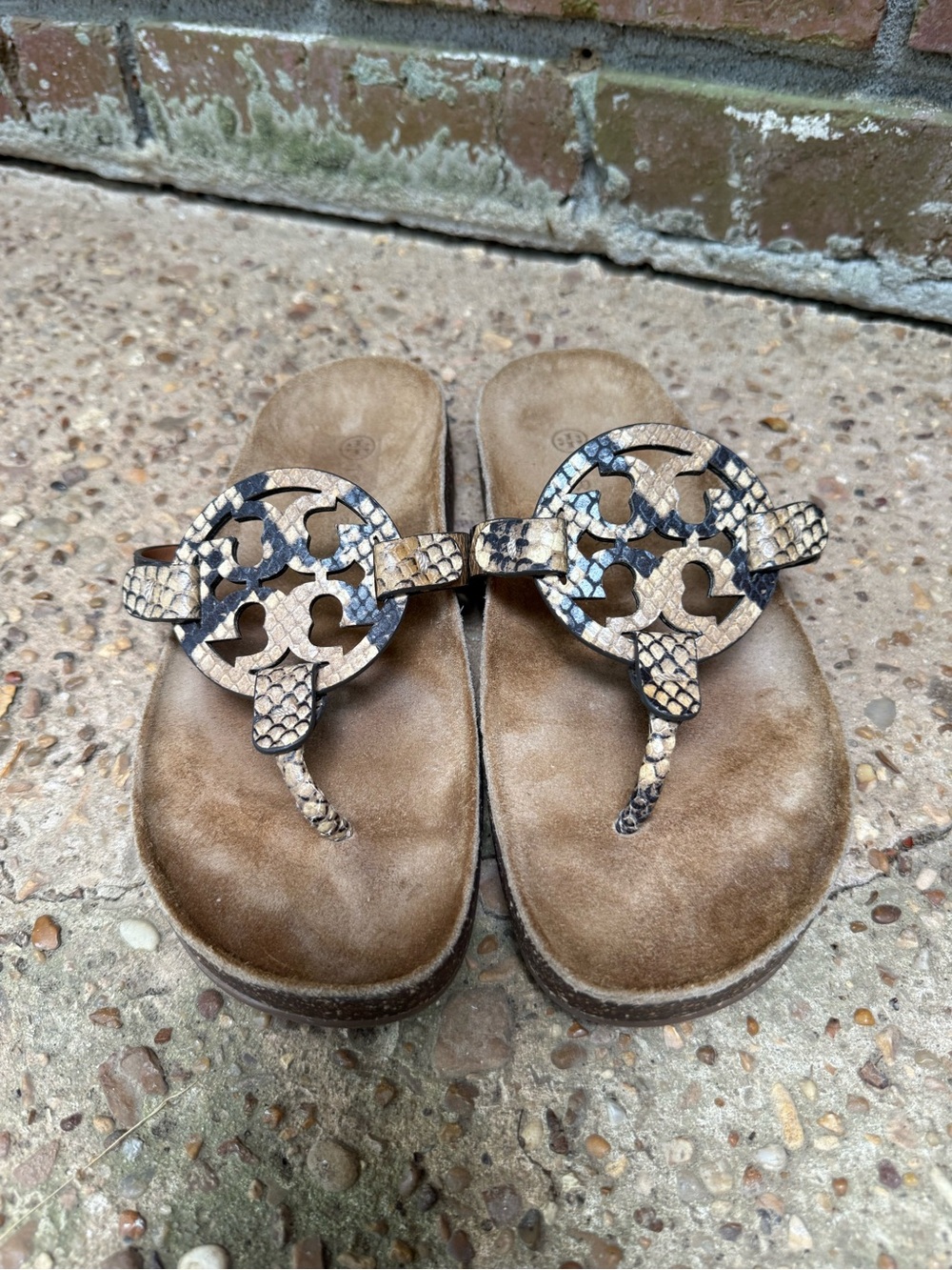 Tory Burch Taupe Suede Logo Slide Sandals